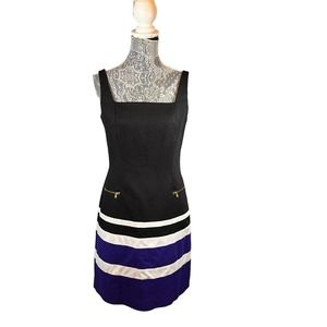 Lauren Ralph Lauren Nautical Sleeveless Striped Gold Zipper Sheath Dress Sz 8